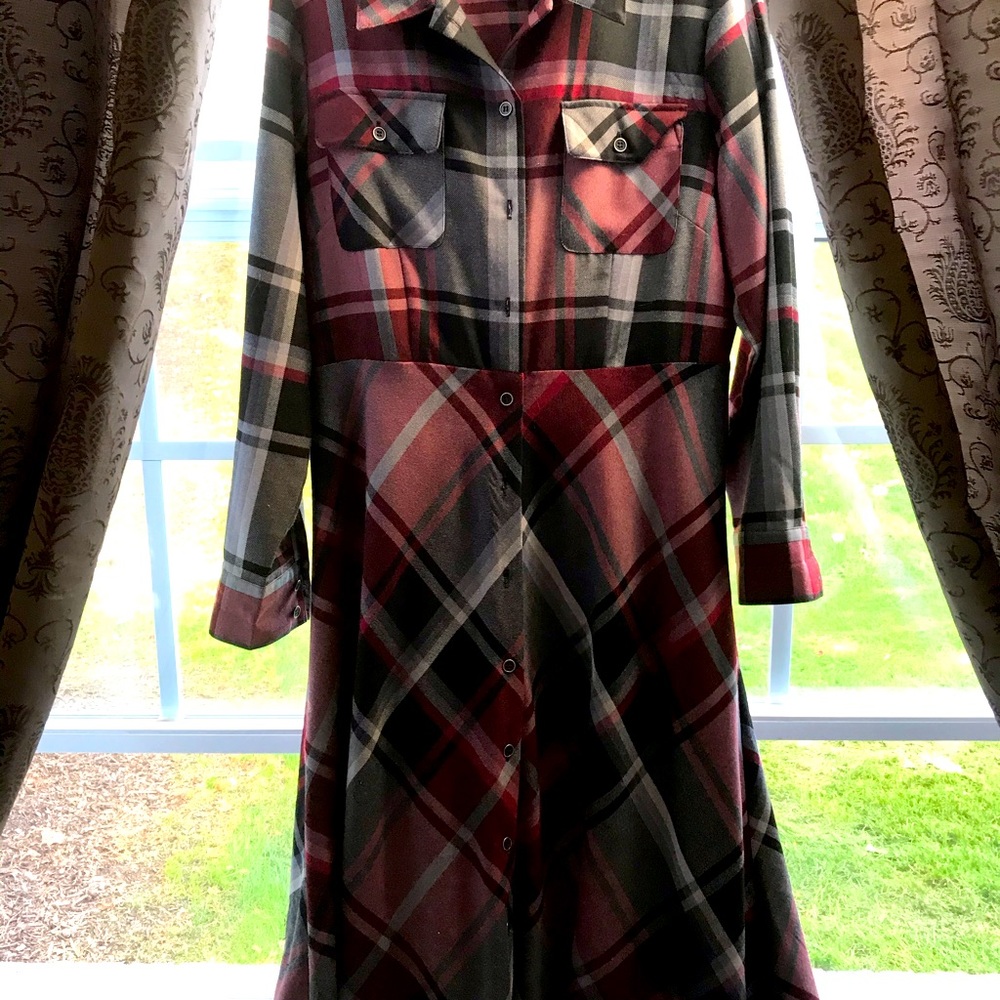 Long plaid dress.
